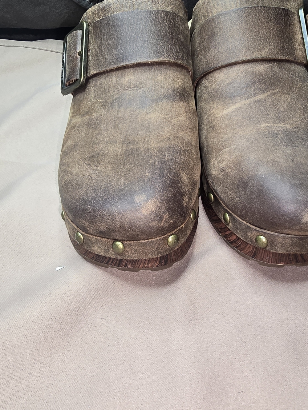 Kork-Ease Brown Leather Buckle Clogs with Studded Trim - Picture 4 of 11